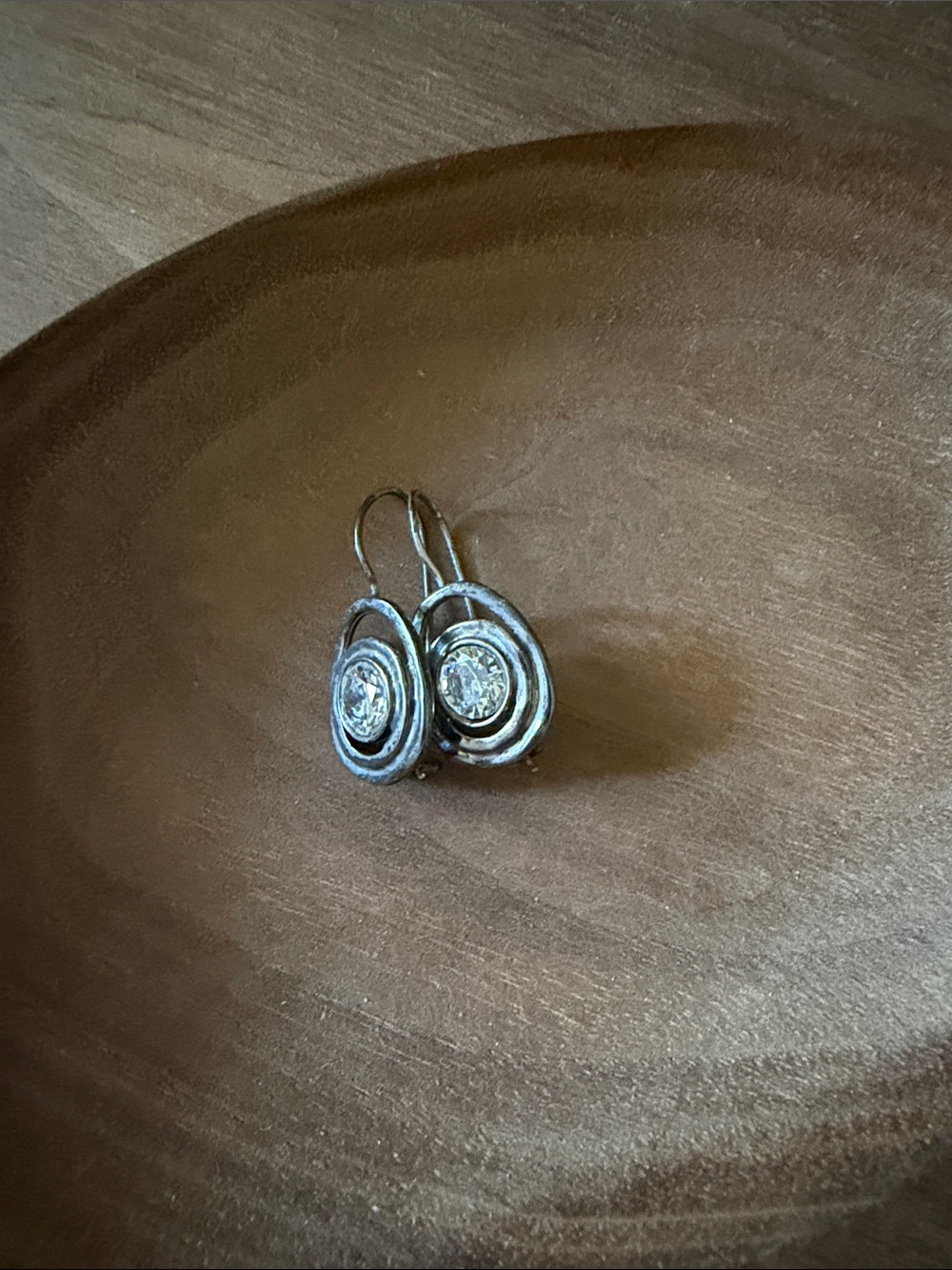 Silver Drop Earrings with Clear Stones - Silver